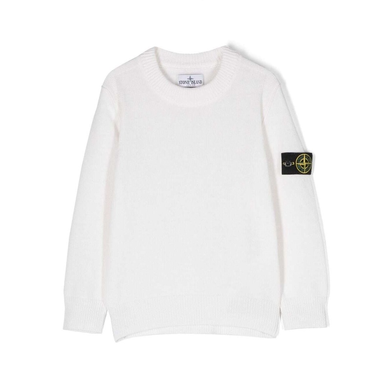White Long-sleeved Crewneck T-shirt with Patch Logo in Viscose Blend Boy