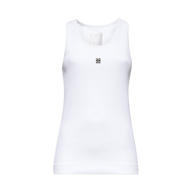 White ribbed cotton 4G detail tank top