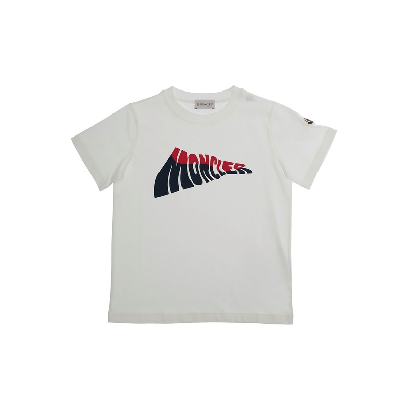 White T-Shirt with Logo Print on the Front and Logo Patch on the Sleeve in Cotton Boy