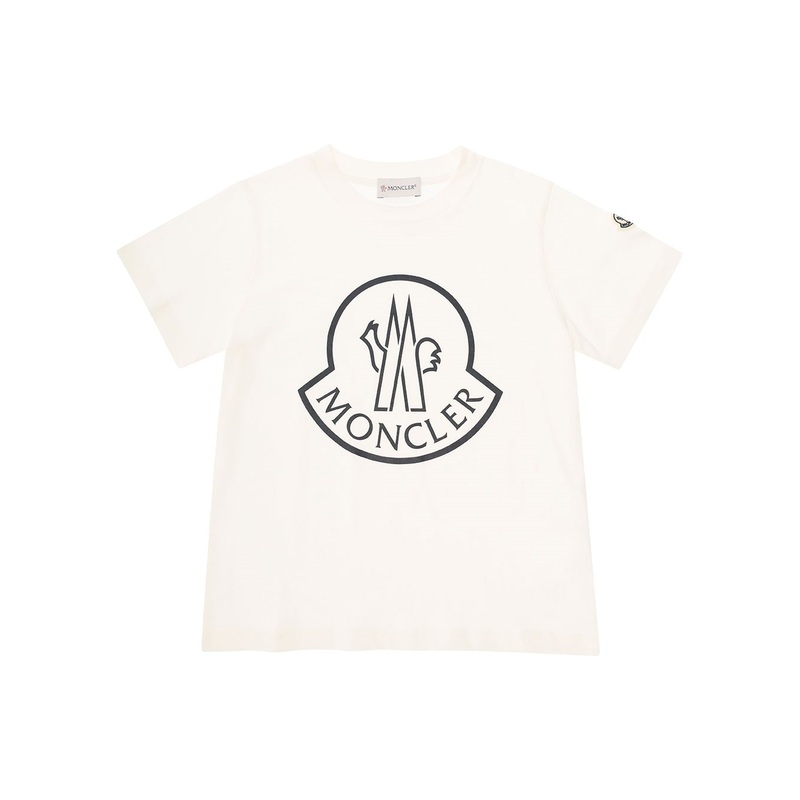 White T-Shirt with Round Neck, Logo on the Front, and Logo Patch on the Sleeve in Cotton Boy