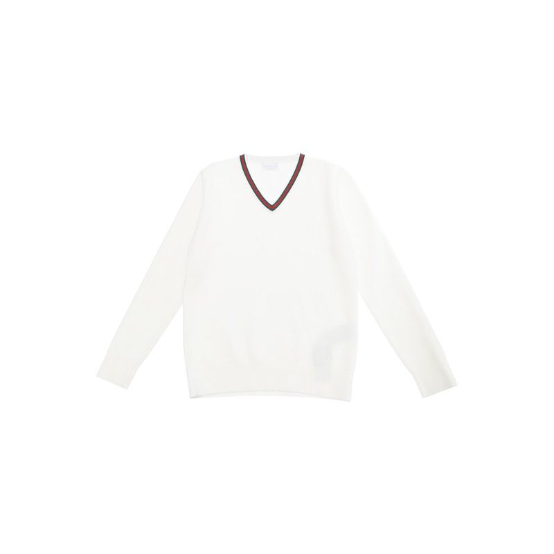 White T-Shirt wti Web V Neck and Embroidery in Cotton Boy