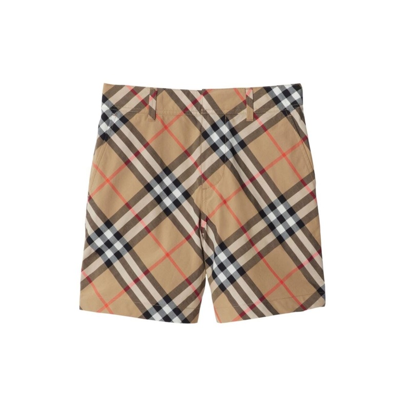 Beige Bermuda Shorts with All-Over Vintage Check Print in Cotton Boy
