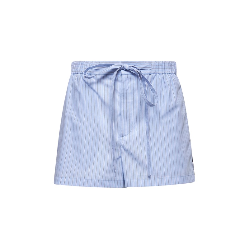 Light blue striped cotton embroidered shorts