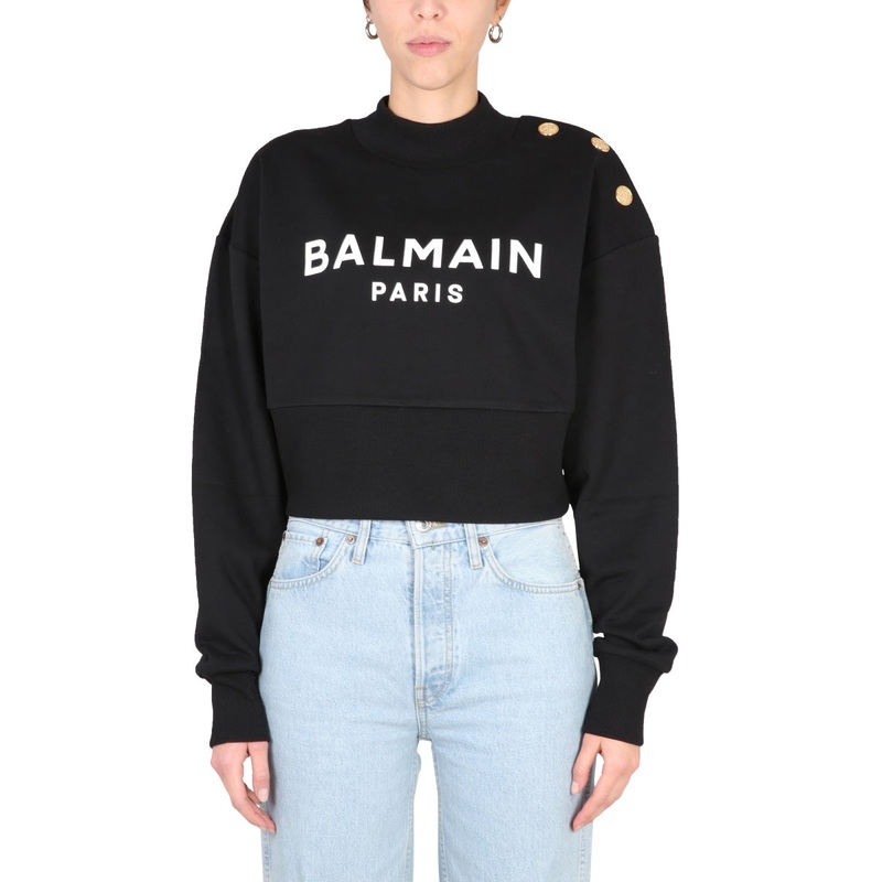 SWEATSHIRT WITH LOGO PRINT|BLACK|XS|S|M