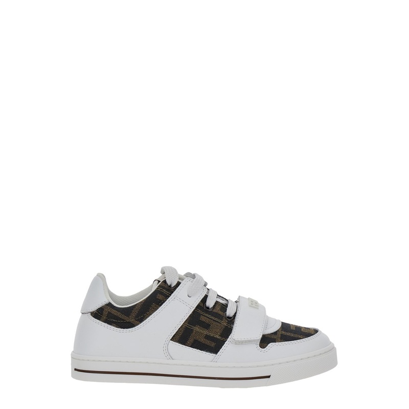 White Sneakers with All-Over FF Motif in Leather Boy