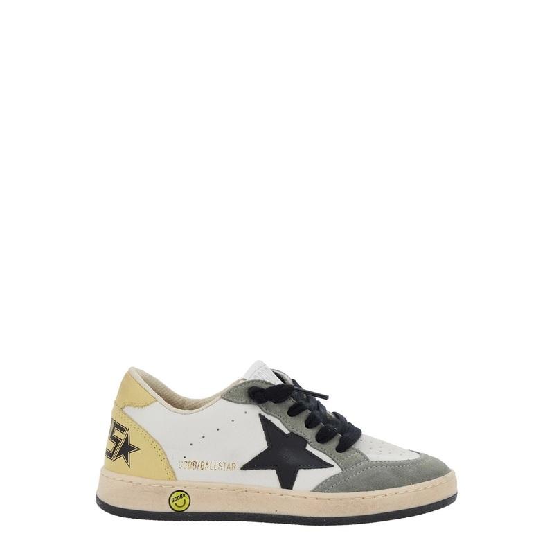 ‘Ballstar’ White Low Top Sneakers with Star Patch on the Side and Maxi Lettering on the Rear in Leather Boy