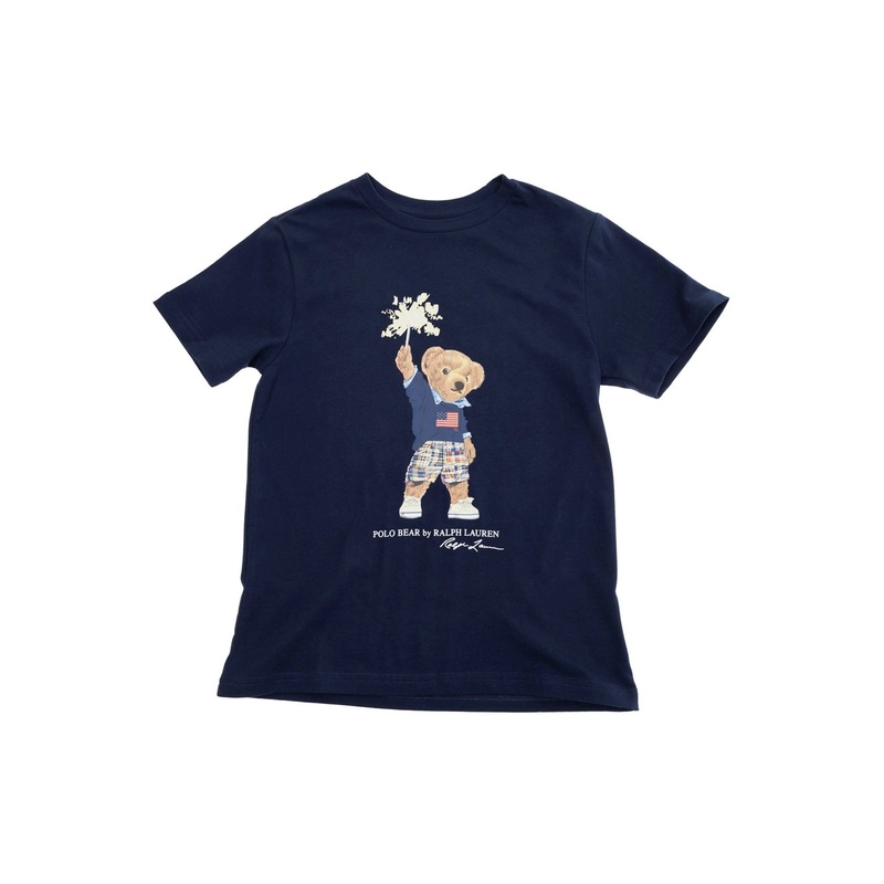 Blue Crewneck T-Shirt with Maxi Logo Print on the Front in Cotton Boy