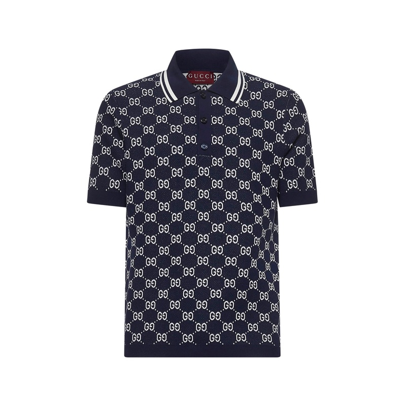 Blue GG jacquard cotton knit polo shirt