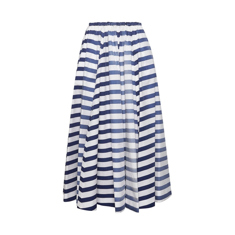 Blue striped poplin midi full skirt