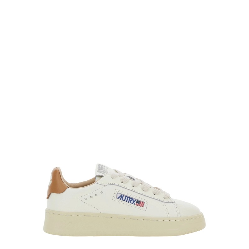 ‘Dallas’ White Low Top Sneakers with Logo Patch on the Tongue and Contrasting Heel with Logo in Leather Boy