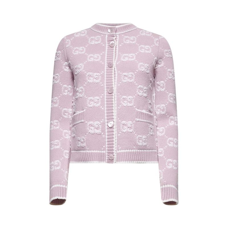Pink GG boucl jacquard wool cardigan
