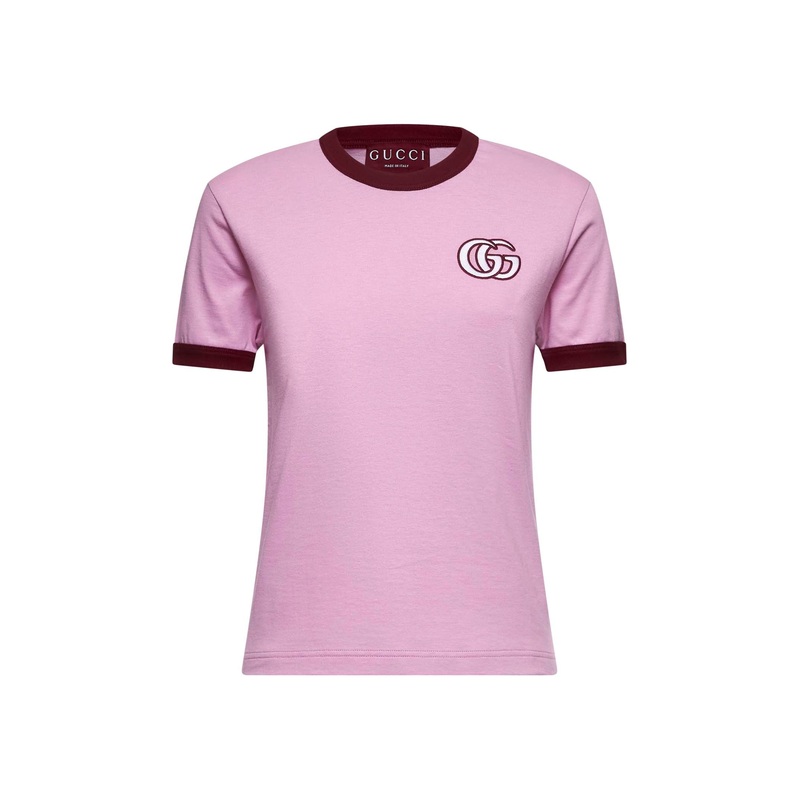 Pink jersey Double G embroidery T-shirt