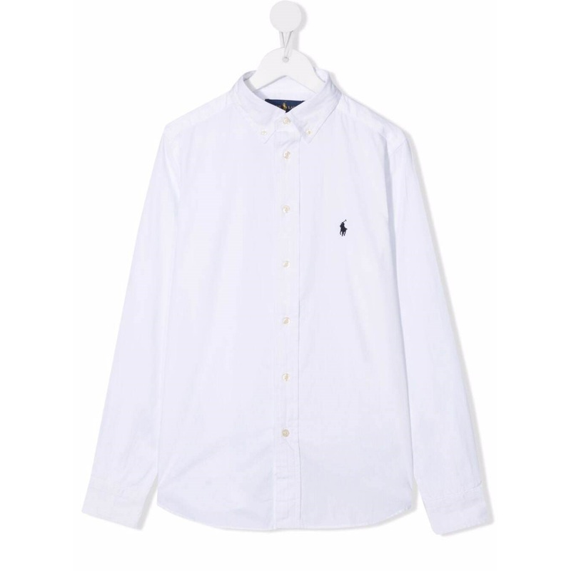 White Long Sleeve Shirt with Logo Embroidery in Cotton Boy