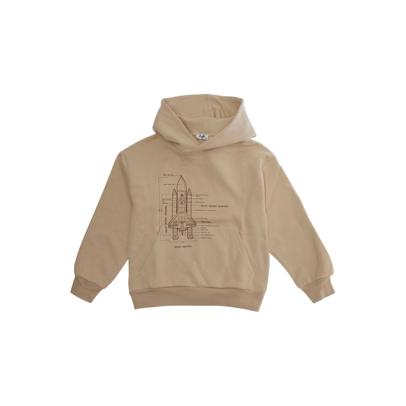 Beige Hoodie with Drawstring Hood and Maxi Print on the Front in Cotton Boy
