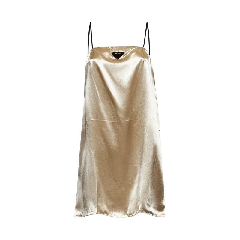 Beige satin mini slip dress|40|42