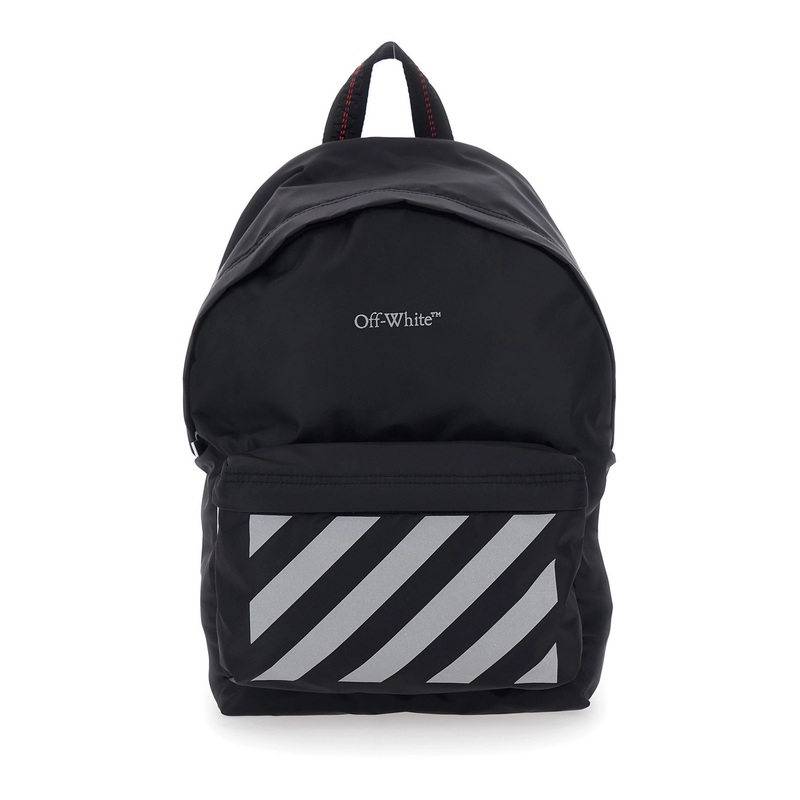 Black Backpack with Logo Lettering on the Front and Reflective Stripes on the Front in Fabric Boy