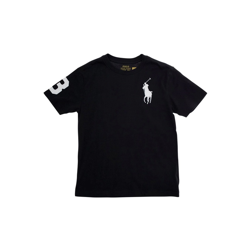 Black Crewneck T-Shirt with Pony Embroidery on the Front in Cotton Boy