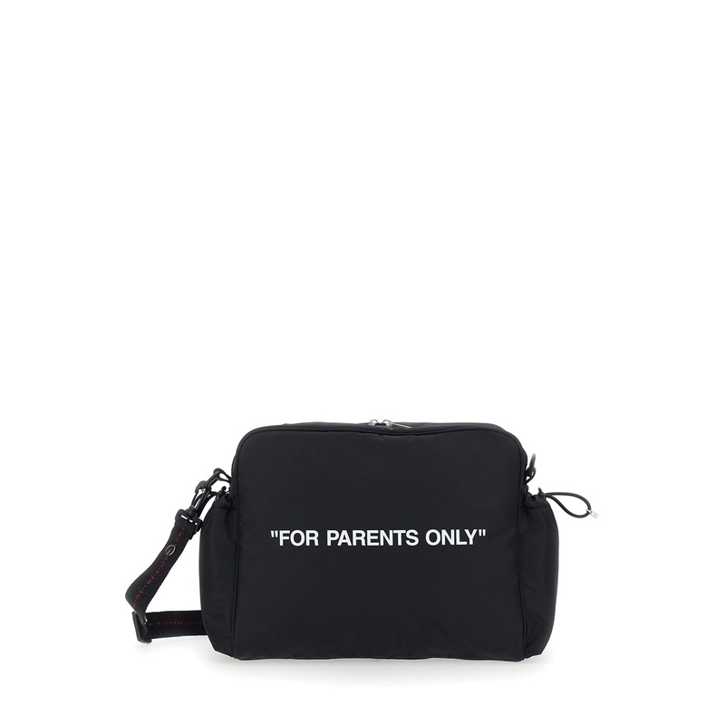 Black Shoulder Bag with Print on the Front and Logo on the Back in Fabric Boy