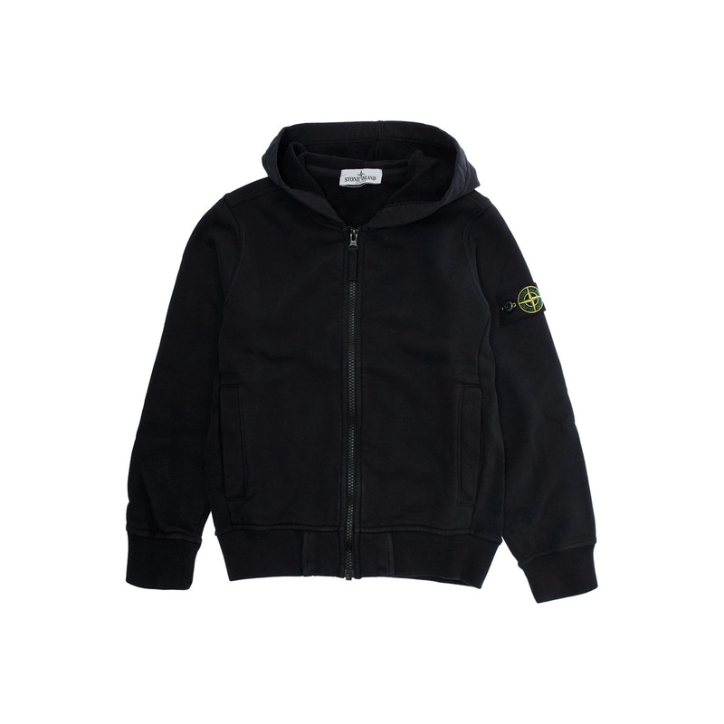 Black Sweatshirt with Fixed Hood and Logo Patch on the Sleeve in Cotton Boy