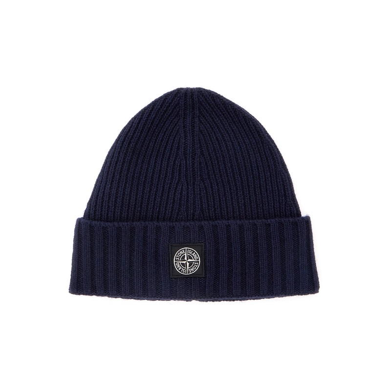 Blue Beanie with Logo Patch on the Front in Wool Blend Boy