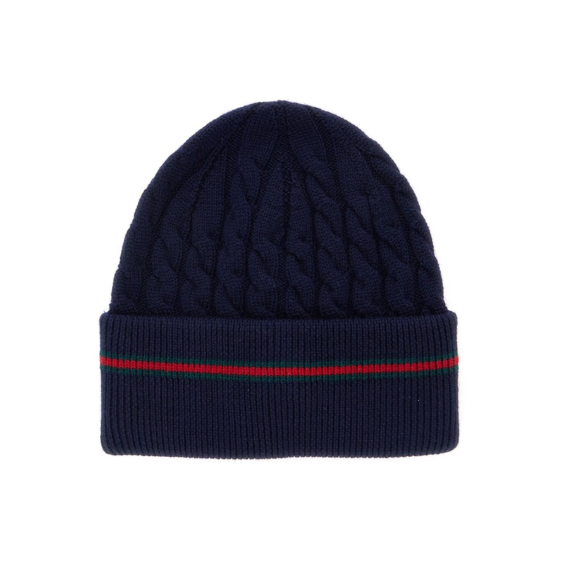 Blue Beanie with Web Detail and Tricot Knitting in Wool Boy