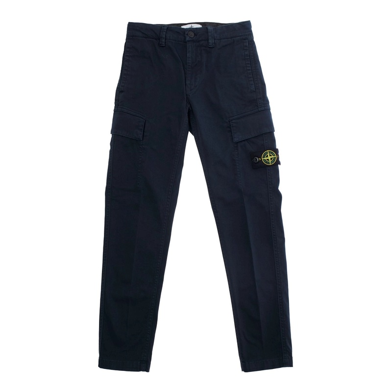 Blue Pants with Belt Loops and Logo Patch on the Front in Cotton Stretch Boy