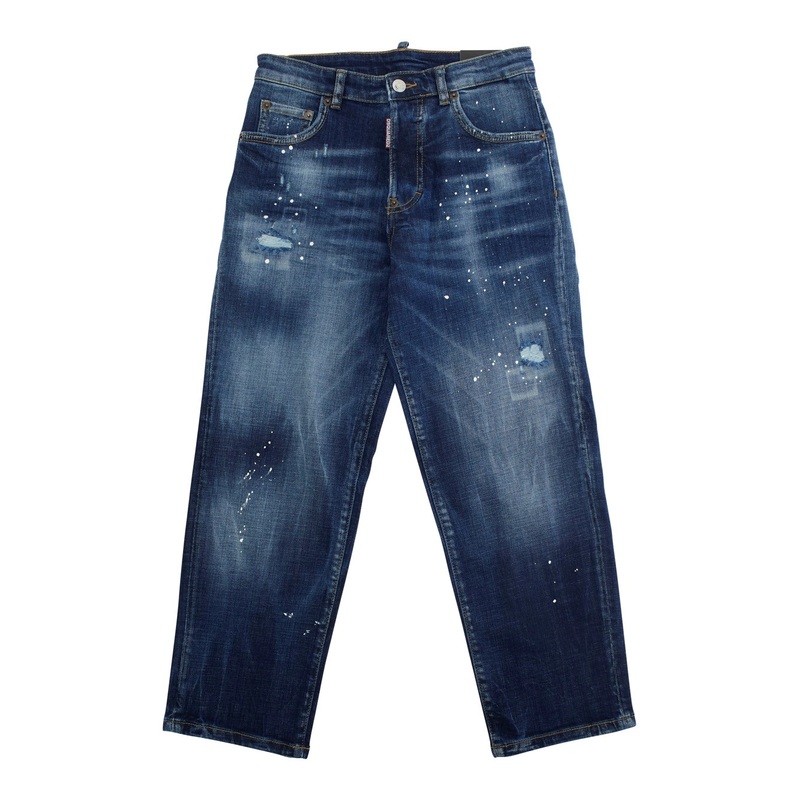‘Boss 10’ Blue Jeans with Logo Patch on the Rear and Ripped Details in Denim Boy