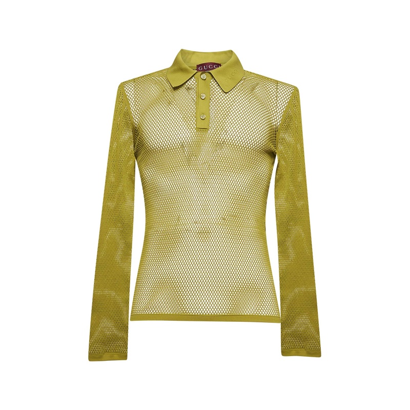 Green embossed technical mesh polo top