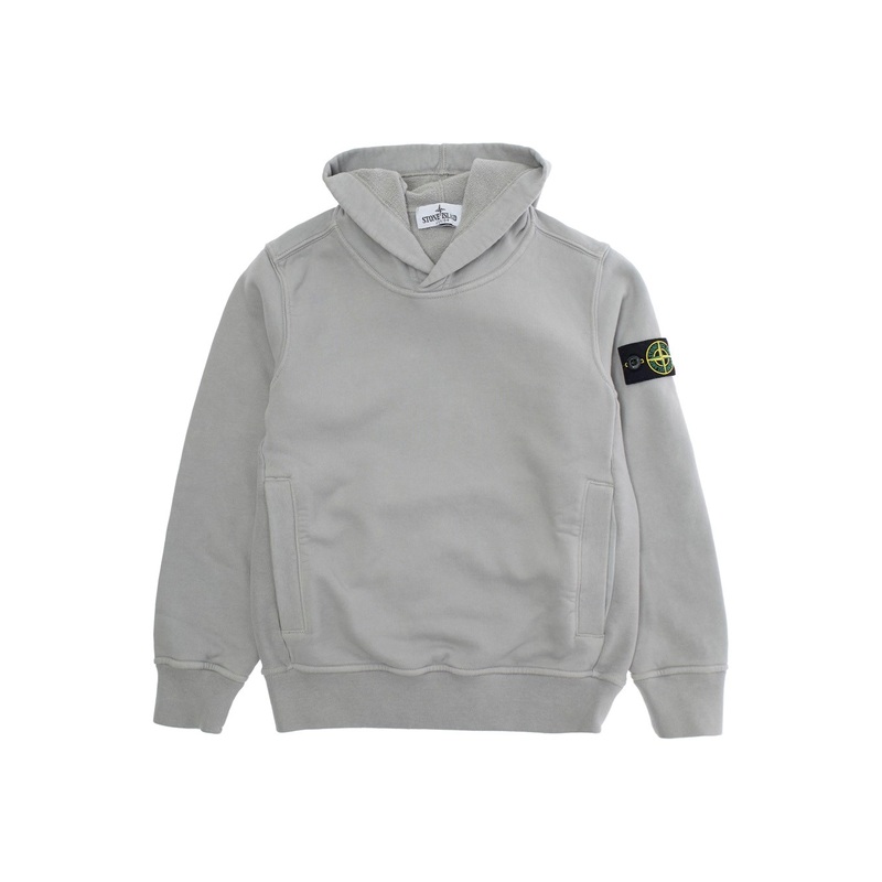 Grey Hoodie with Fixed Hood and Logo Patch on the Sleeve in Cotton Boy