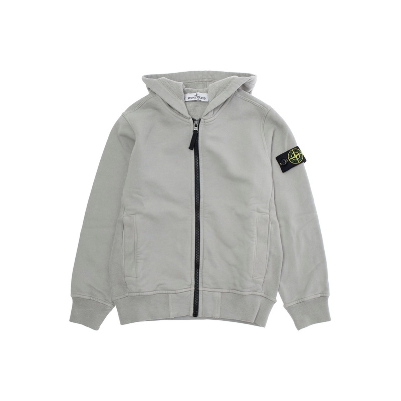 Grey Sweatshirt with Fixed Hood and Logo Patch on the Sleeve in Cotton Boy