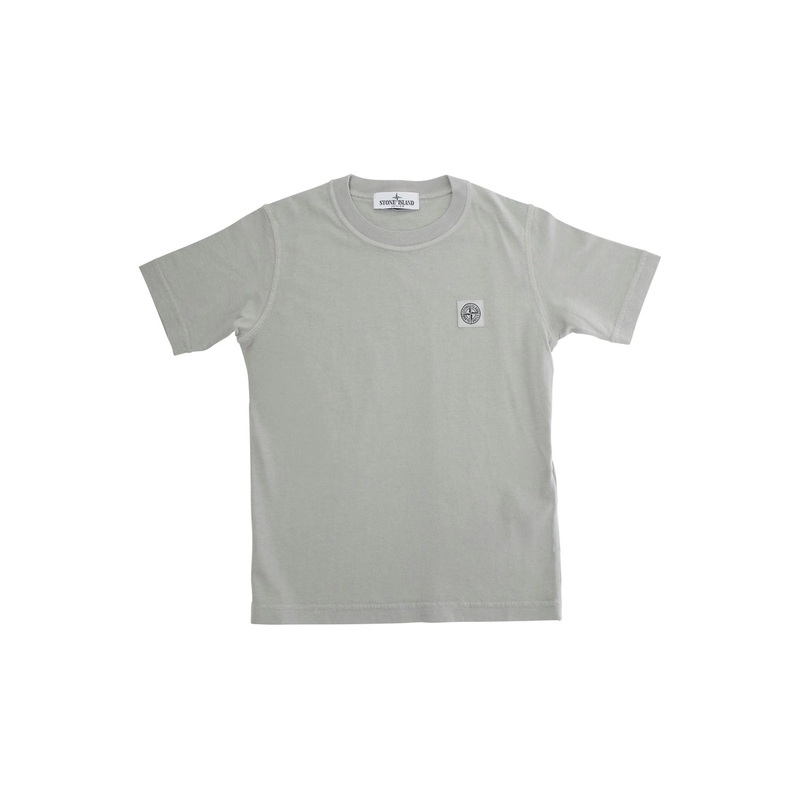 Grey T-Shirt with Round Neck and Logo Patch on the Front in Cotton Boy