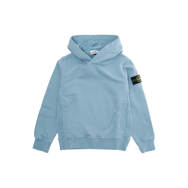 Light Blue Sweatshirt with Fixed Hood and Logo Patch on the Sleeve in Cotton Boy