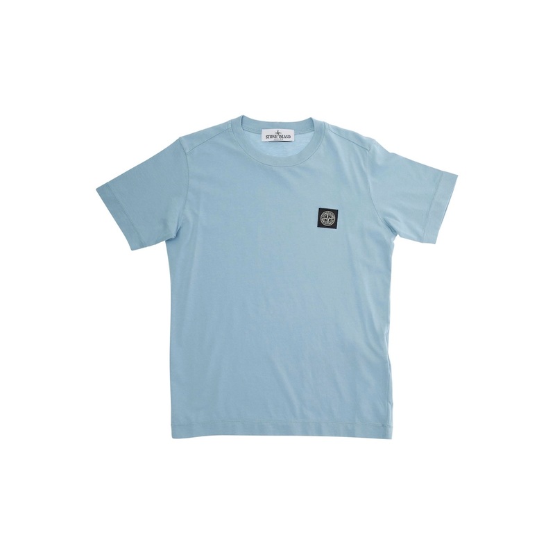 Light Blue T-Shirt with Round Neck and Logo Patch on the Front in Cotton Boy
