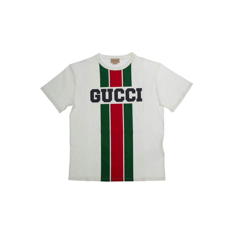 White T-Shirt with Logo Print and Web Detail in Cotton Boy