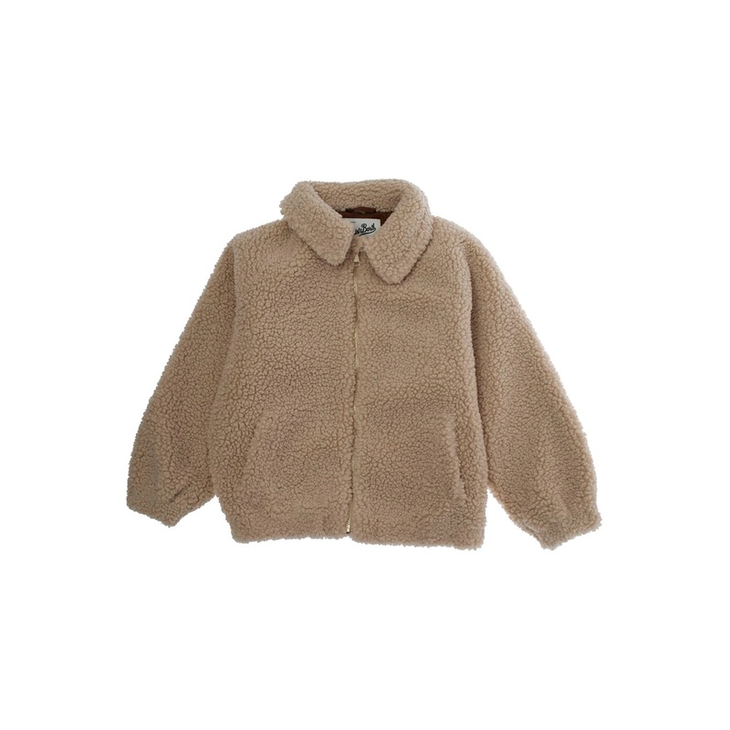 ‘Abel Jr’ Beige Jacket with Collar and Logo Lettering Embroidery on the Rear in Fabric Boy