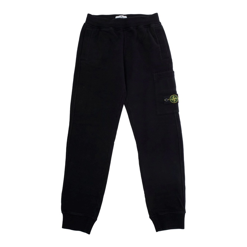 Black Pants with Elastic Waist and Logo Patch on the Side in Cotton Boy