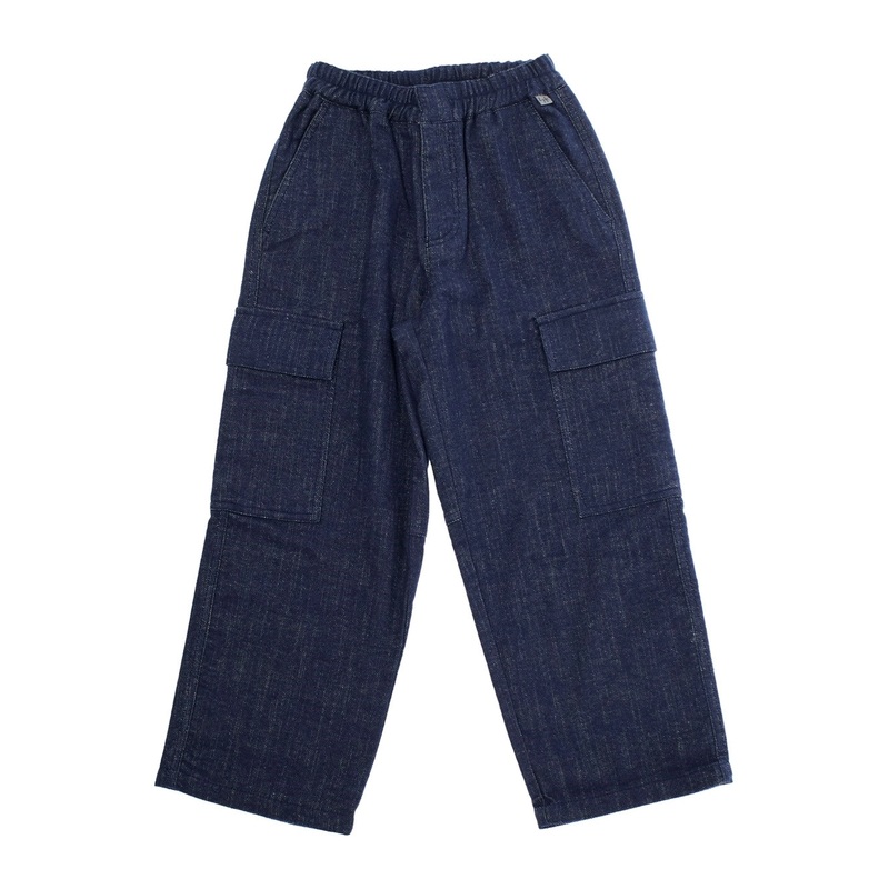 Blue Pants with Elastic Waist and Logo Patch on the Front in Cotton Blend Boy