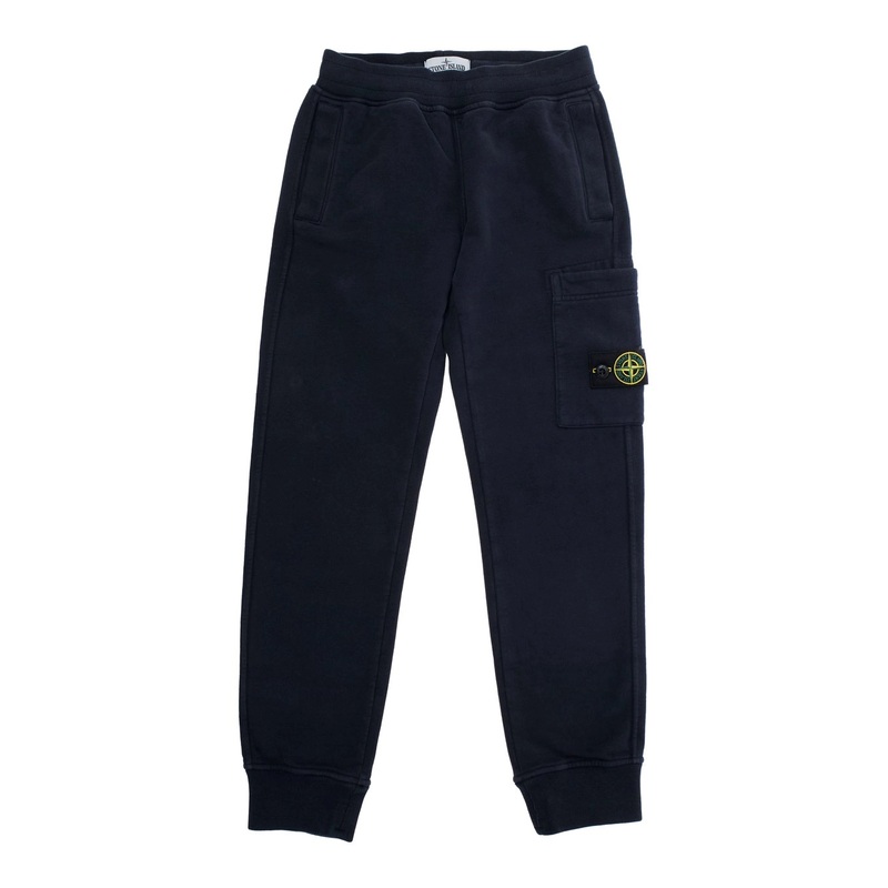 Blue Pants with Elastic Waist and Logo Patch on the Side in Cotton Boy