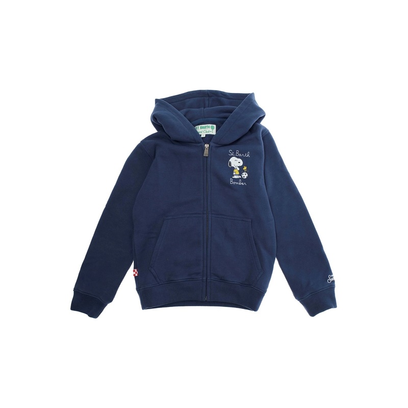 ‘Toronto’ Blue Sweatshirt with Fixed Hood and Logo Embroidery on the Sleeve in Cotton Boy
