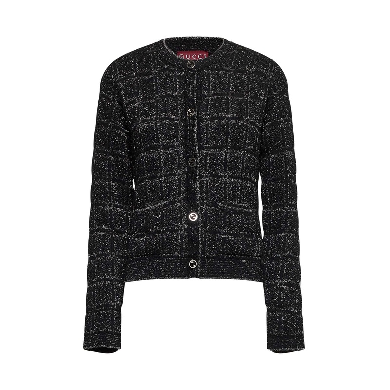 Black check lam jacquard cardigan