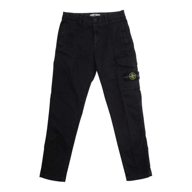 Black Pants with One Cargo Pocket on the Front and Logo Patch on the Front in Cotton Stretch Boy