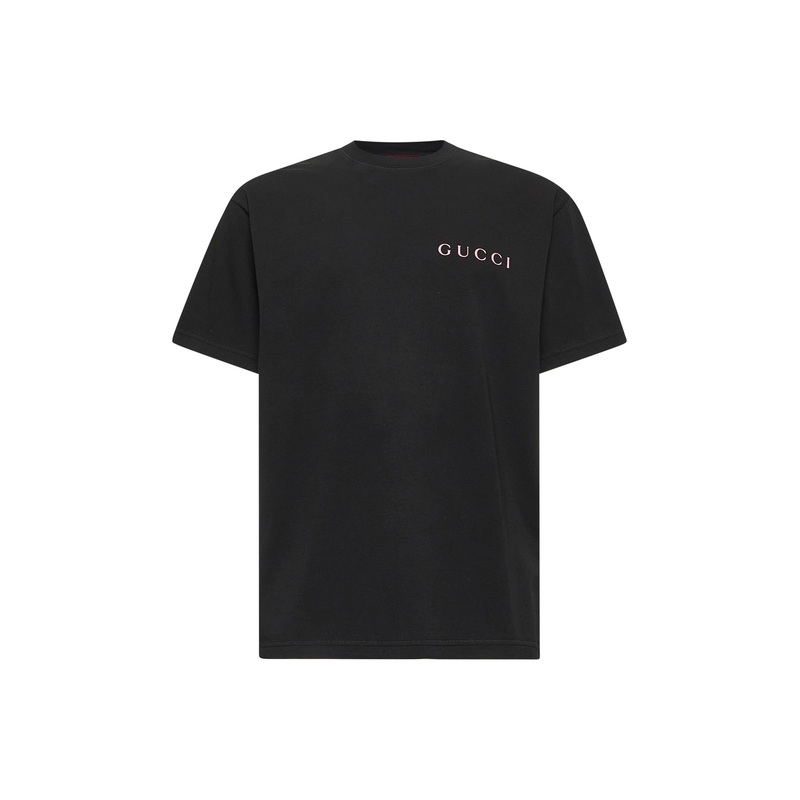 Black printed cotton jersey T-shirt