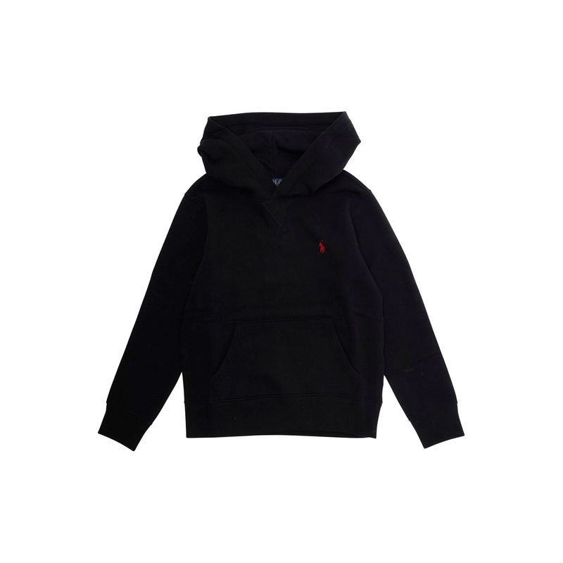 Black Sweatshirt with Fixed Hood and Pony Logo on Front in Cotton Boy