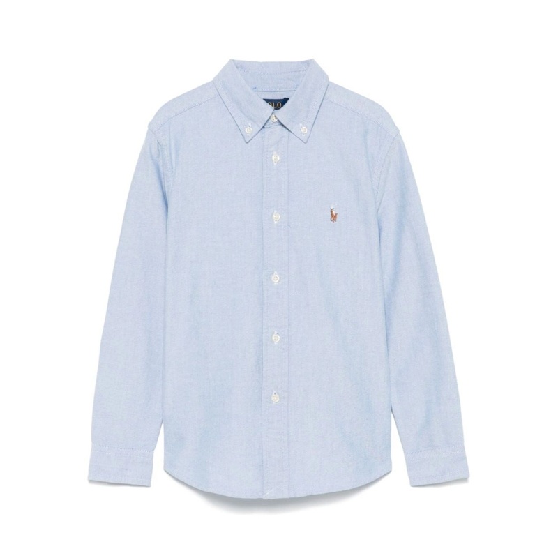 Blue Cotton Shirt with Embroidered Pony Logo on the Front Boy