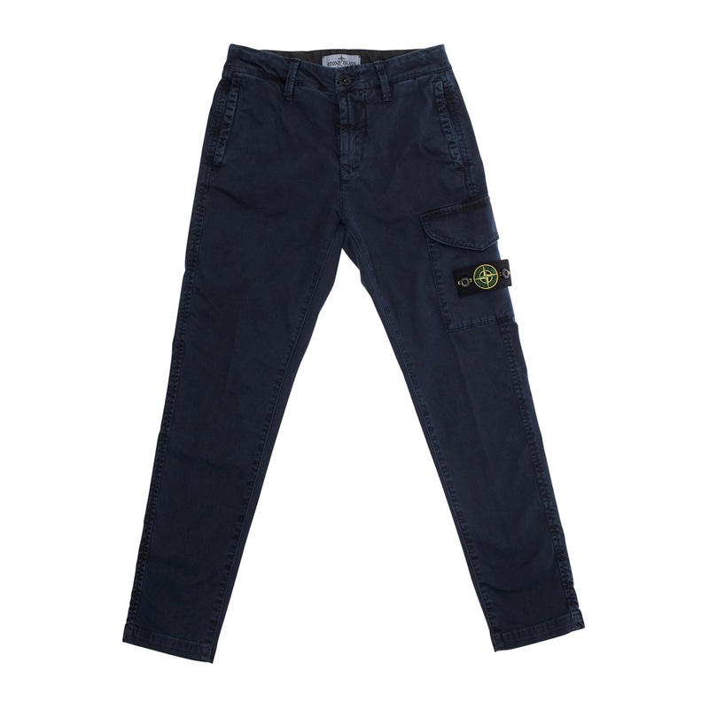Blue Pants with One Cargo Pocket on the Front and Logo Patch on the Front in Cotton Stretch Boy
