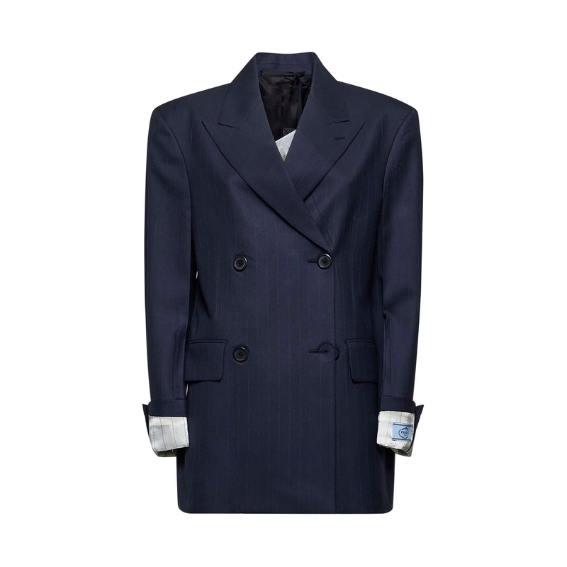 Blue pinstripe wool double-breasted blazer