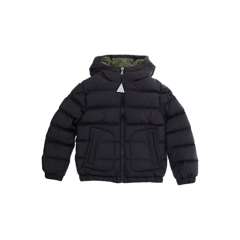 ‘Grecois’ Black Down Jacket with Hood and Logo Patch on the Sleeve in Tech Fabric Boy
