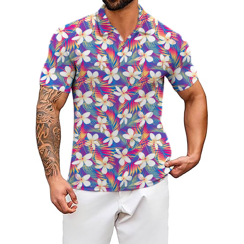 Men’s Rainbow Tropics V Neck Golf Polo Shirts