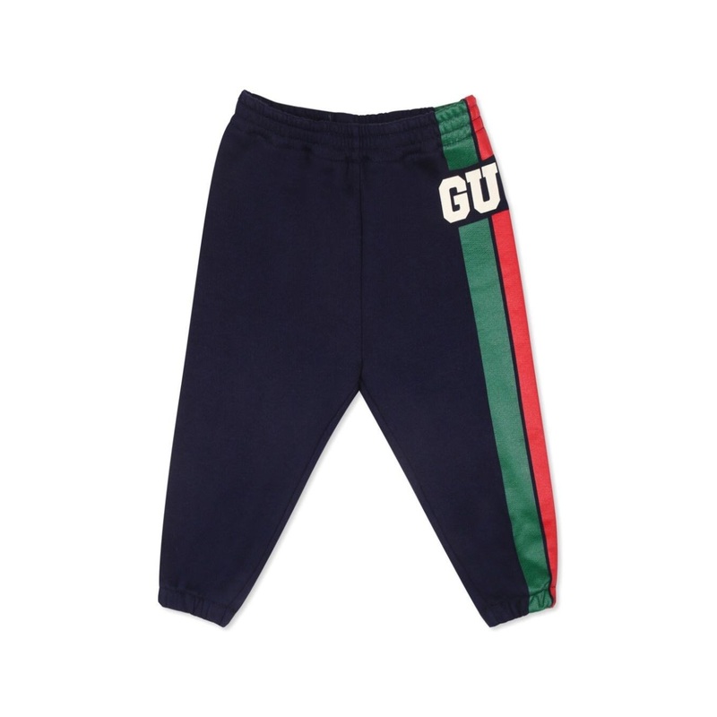 Black Pants with Web Detail and Logo Lettering in Fabric Baby