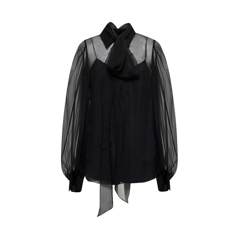 Black silk chiffon shirt|40|42